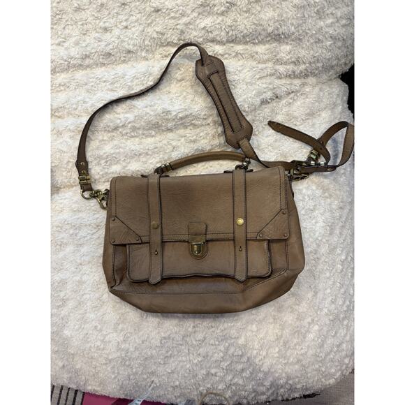 orYANY Handbags - orYANY Brown Leather Pushlock Briefcase Messenger Crossbody Bag